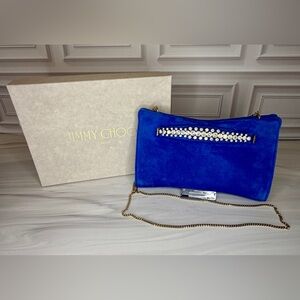 Jimmy Choo Venus Electric Blue Suede Chain Wallet Clutch | Full Set | Like New
